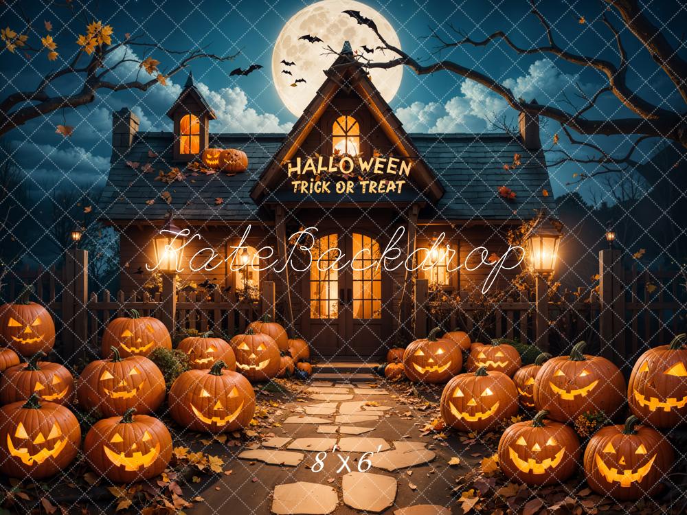 Kate Halloween Outdoor Forest Pumpkin Cottage Backdrop Designed by Emetselch - Kate Backdrop AU