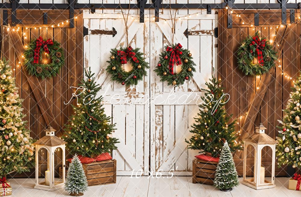 Kate Christmas Tree Retro Barn Door Backdrop Designed by Emetselch - Kate Backdrop AU