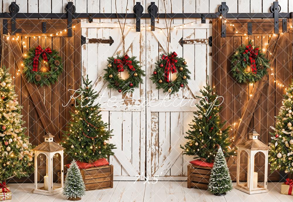 Kate Christmas Tree Retro Barn Door Backdrop Designed by Emetselch - Kate Backdrop AU
