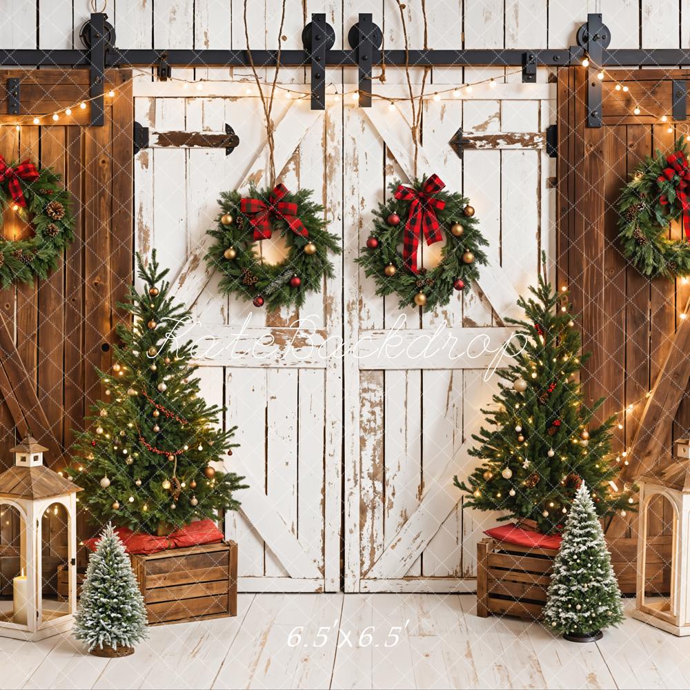 Kate Christmas Tree Retro Barn Door Backdrop Designed by Emetselch - Kate Backdrop AU