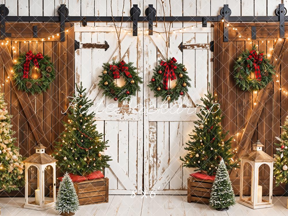Kate Christmas Tree Retro Barn Door Backdrop Designed by Emetselch - Kate Backdrop AU