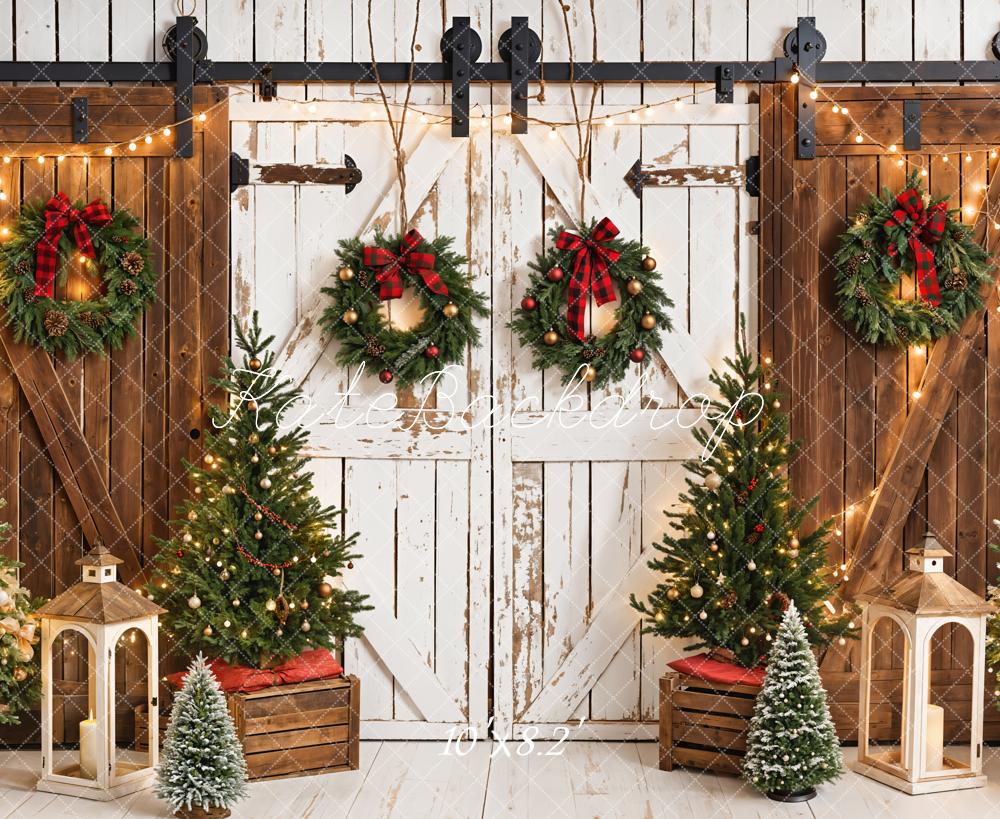 Kate Christmas Tree Retro Barn Door Backdrop Designed by Emetselch - Kate Backdrop AU