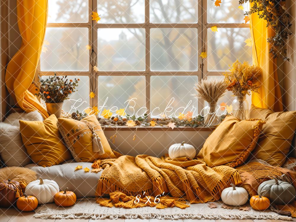 Kate Fall Pumpkin Curtain Window Backdrop Designed by Emetselch - Kate Backdrop AU