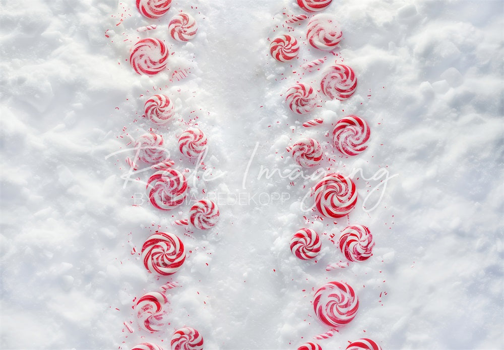 Kate Red Candy White Winter Snow Backdrop Designed by Lidia Redekopp - Kate Backdrop AU
