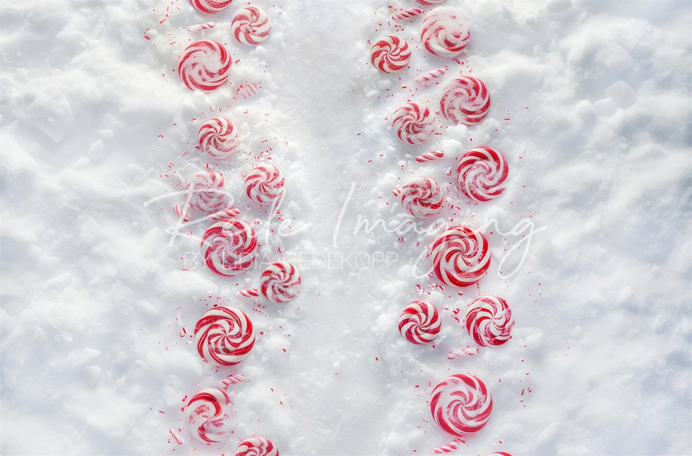 Kate Red Candy White Winter Snow Backdrop Designed by Lidia Redekopp - Kate Backdrop AU