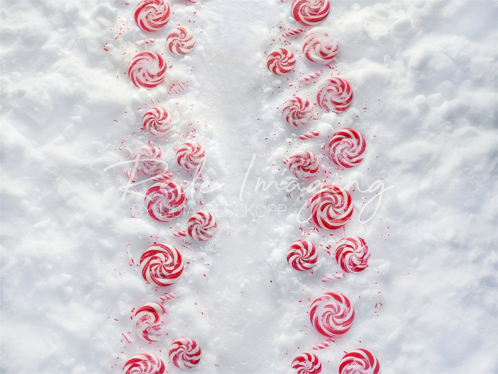 Kate Red Candy White Winter Snow Backdrop Designed by Lidia Redekopp - Kate Backdrop AU