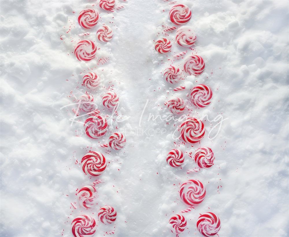 Kate Red Candy White Winter Snow Backdrop Designed by Lidia Redekopp - Kate Backdrop AU