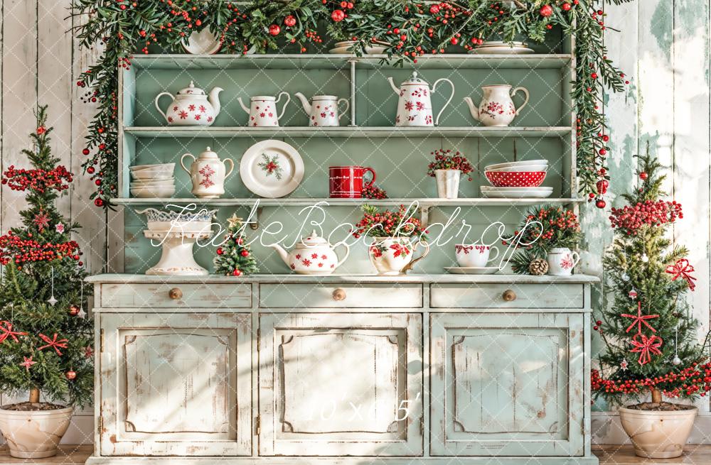 Kate Christmas Kitchen Sunshine Green Backdrop Designed by Emetselch - Kate Backdrop AU
