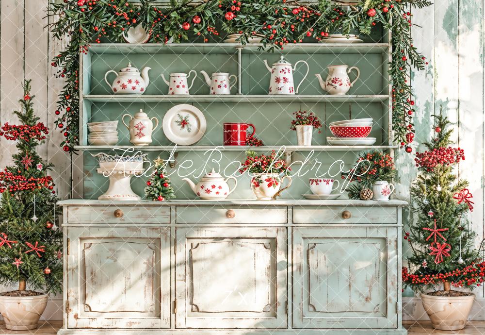 Kate Christmas Kitchen Sunshine Green Backdrop Designed by Emetselch - Kate Backdrop AU