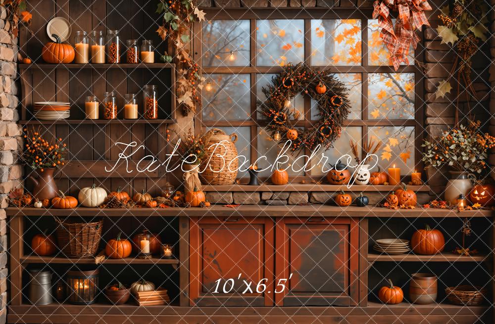 Kate Fall Halloween Pumpkin Orange Kitchen Backdrop Designed by Emetselch - Kate Backdrop AU
