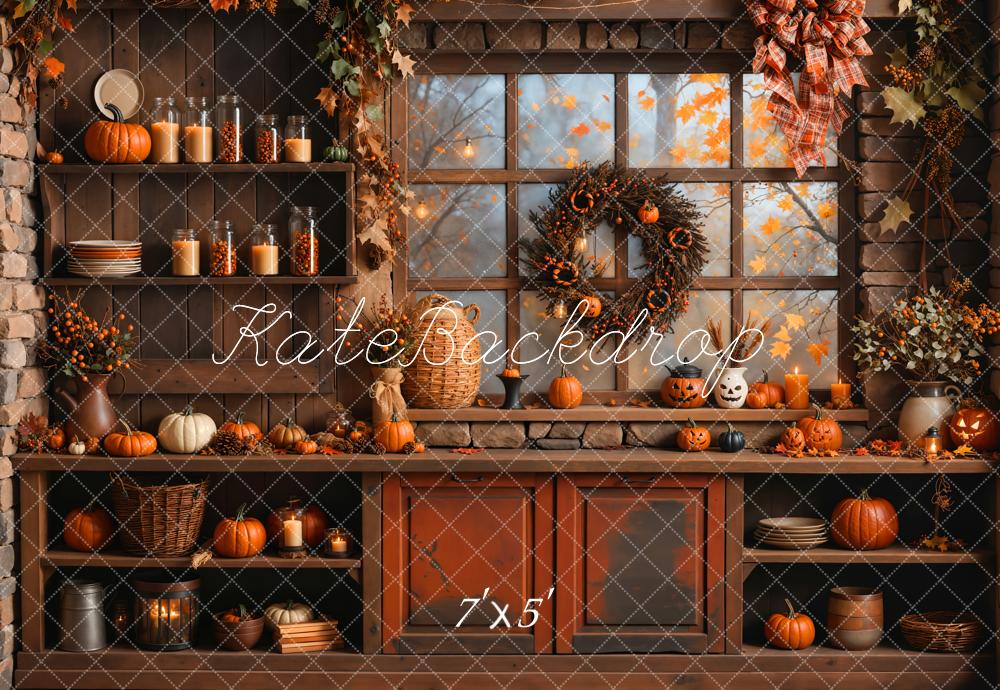 Kate Fall Halloween Pumpkin Orange Kitchen Backdrop Designed by Emetselch - Kate Backdrop AU