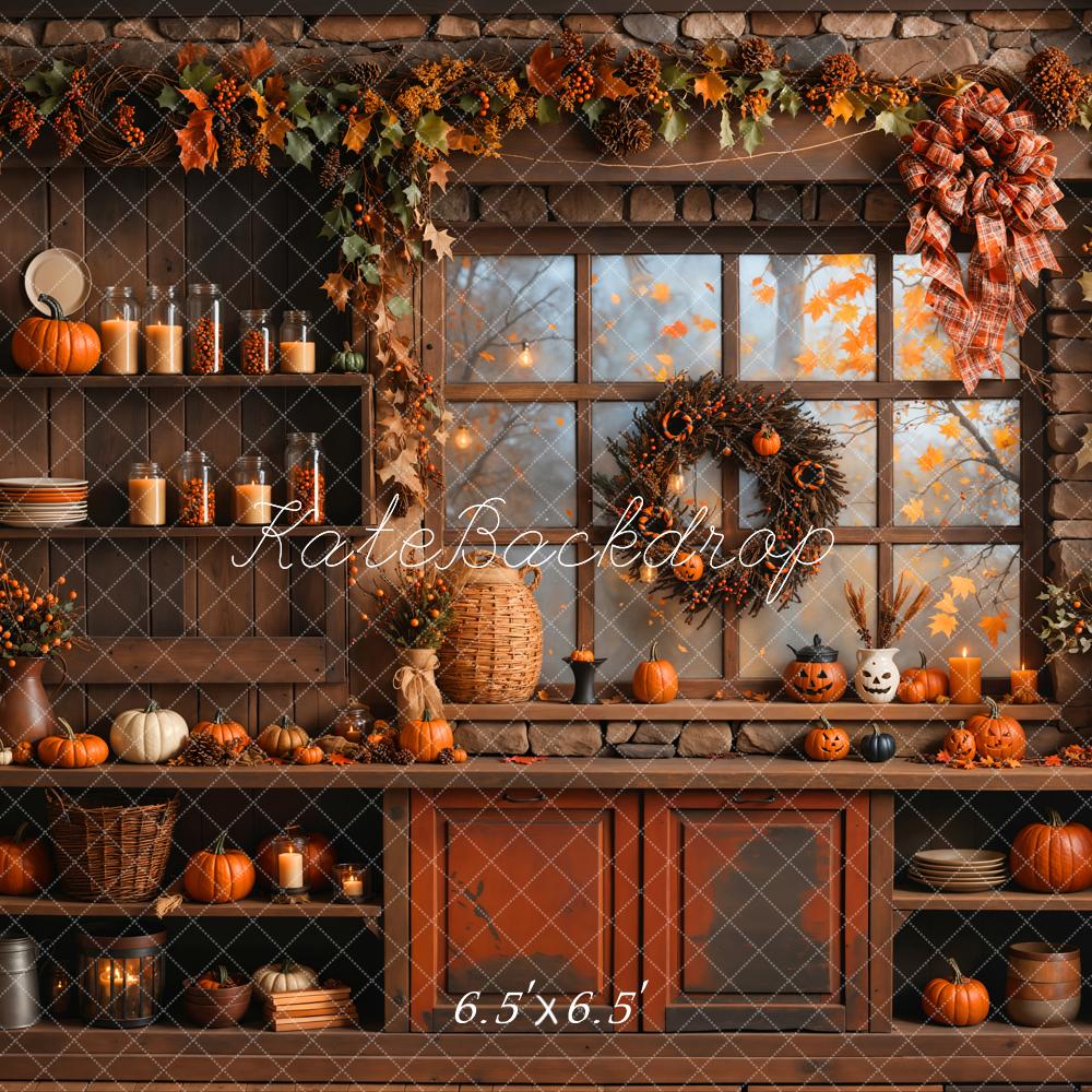 Kate Fall Halloween Pumpkin Orange Kitchen Backdrop Designed by Emetselch - Kate Backdrop AU