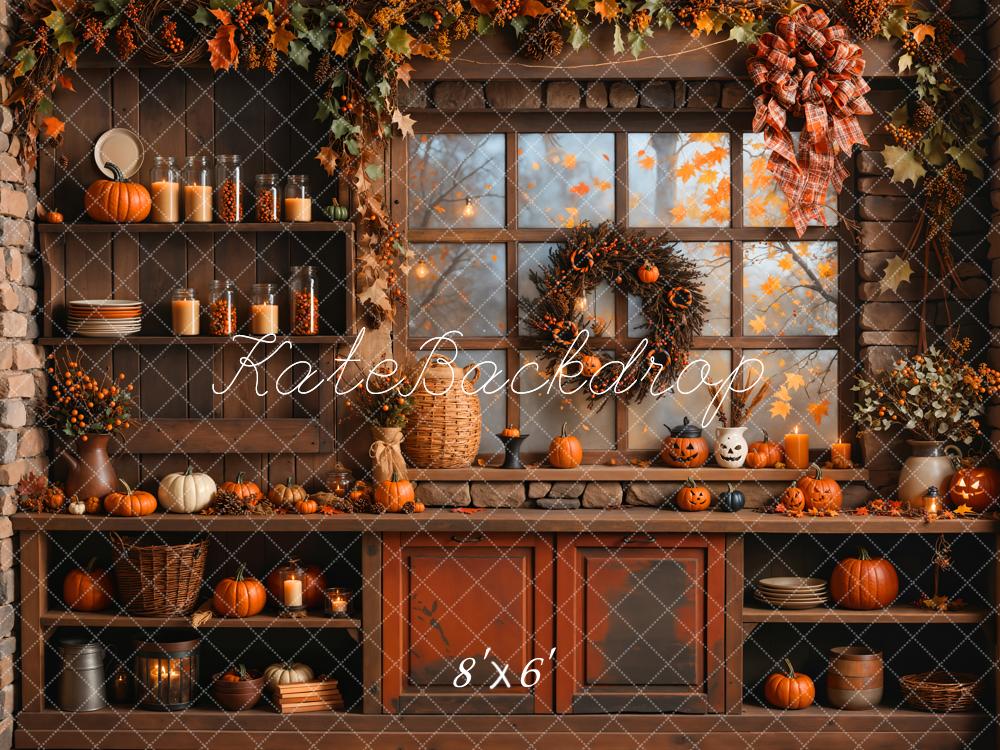 Kate Fall Halloween Pumpkin Orange Kitchen Backdrop Designed by Emetselch - Kate Backdrop AU