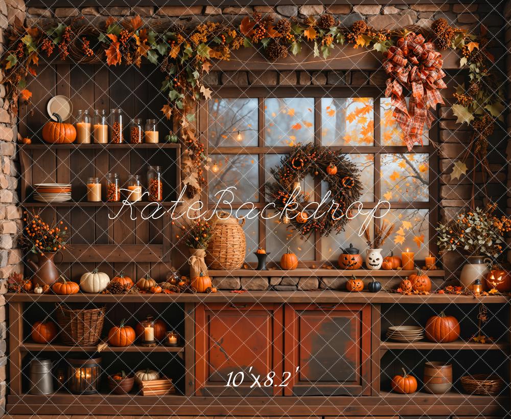 Kate Fall Halloween Pumpkin Orange Kitchen Backdrop Designed by Emetselch - Kate Backdrop AU