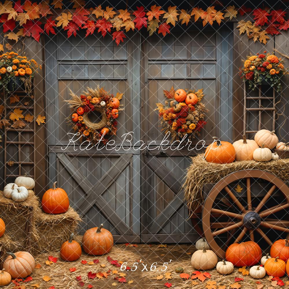 Kate Fall Barn Wood Door Pumpkin Backdrop Designed by Emetselch - Kate Backdrop AU