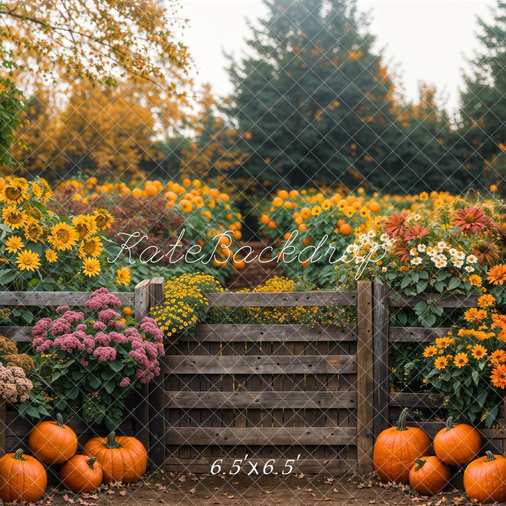 Kate Autumn Flowers Sunflowers Wooden Fence Backdrop Designed by Emetselch - Kate Backdrop AU