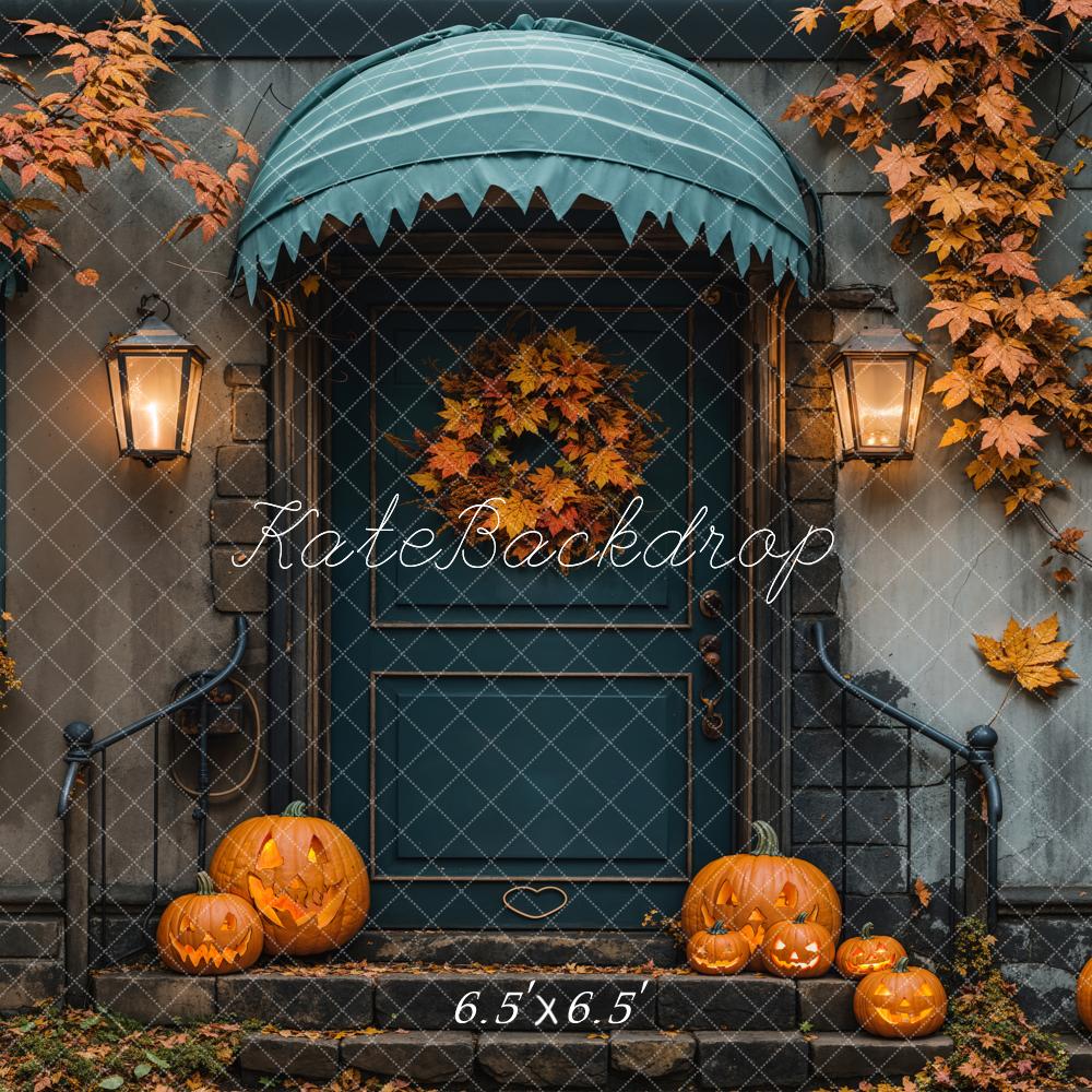 Kate Fall Halloween Maple Leaf Blue House Backdrop Designed by Emetselch - Kate Backdrop AU
