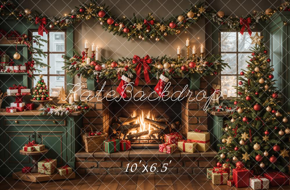Kate Christmas Kitchen Fireplace Cabinets Backdrop Designed by Emetselch - Kate Backdrop AU