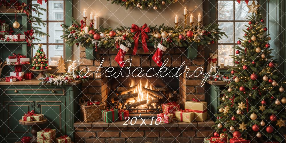 Kate Christmas Kitchen Fireplace Cabinets Backdrop Designed by Emetselch - Kate Backdrop AU