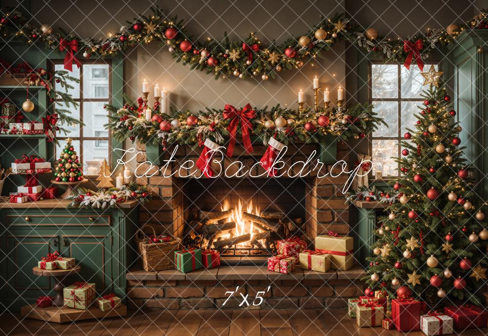 Kate Christmas Kitchen Fireplace Cabinets Backdrop Designed by Emetselch - Kate Backdrop AU