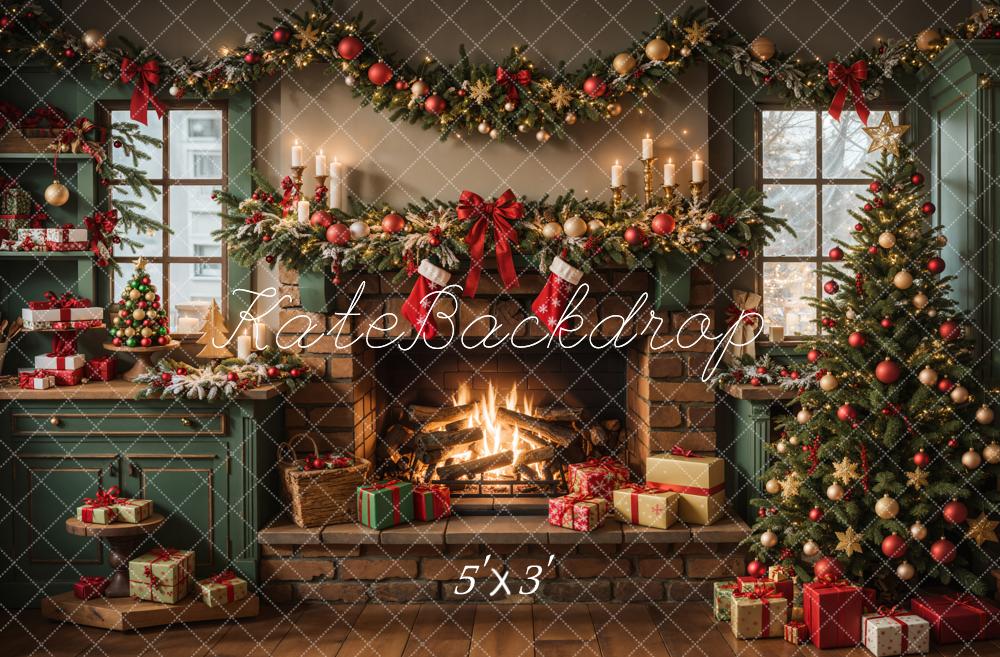 Kate Christmas Kitchen Fireplace Cabinets Backdrop Designed by Emetselch - Kate Backdrop AU