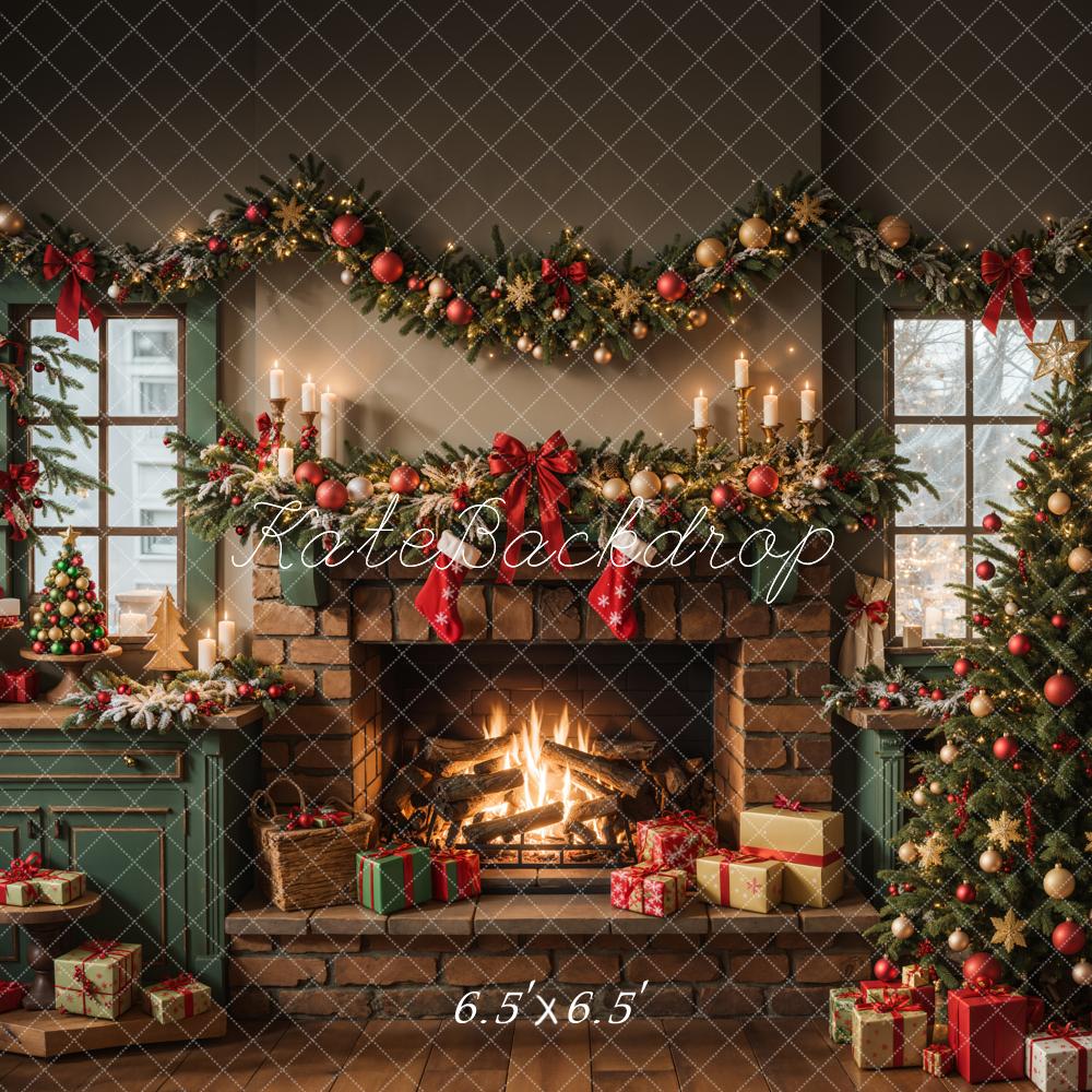 Kate Christmas Kitchen Fireplace Cabinets Backdrop Designed by Emetselch - Kate Backdrop AU