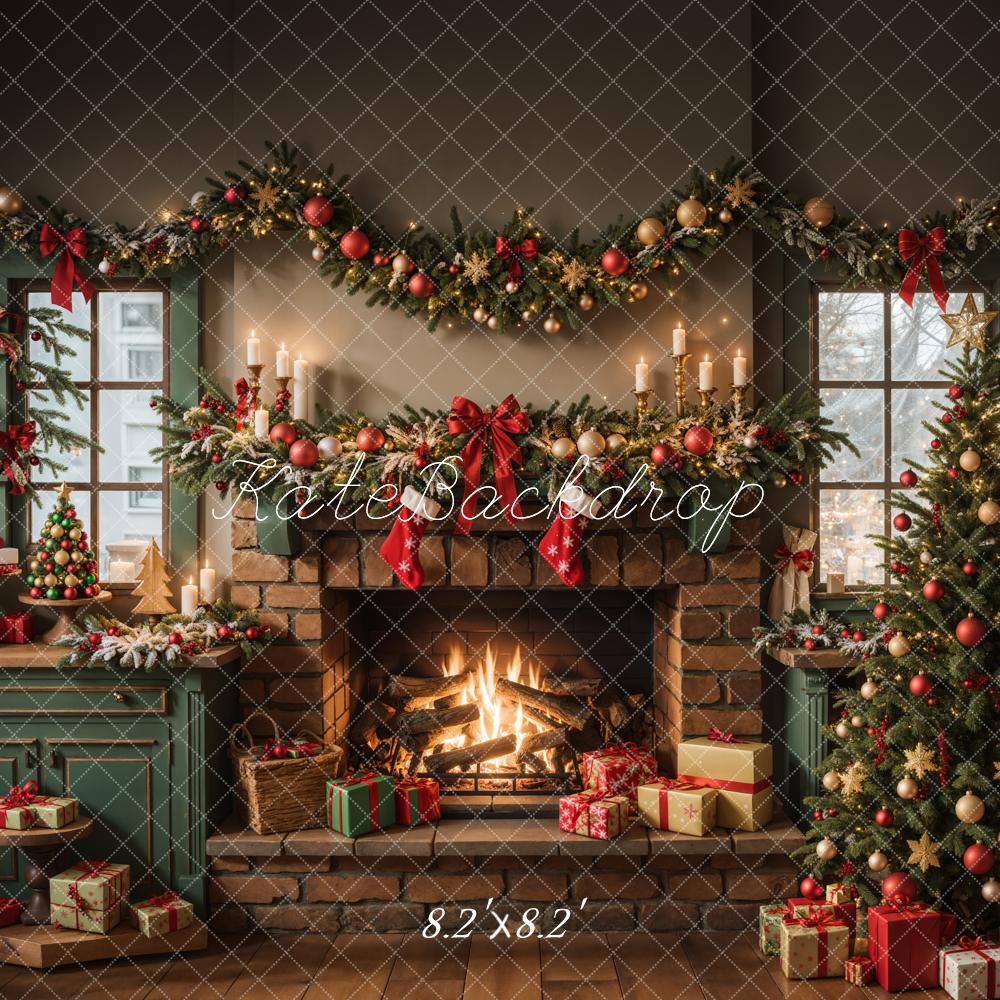 Kate Christmas Kitchen Fireplace Cabinets Backdrop Designed by Emetselch - Kate Backdrop AU