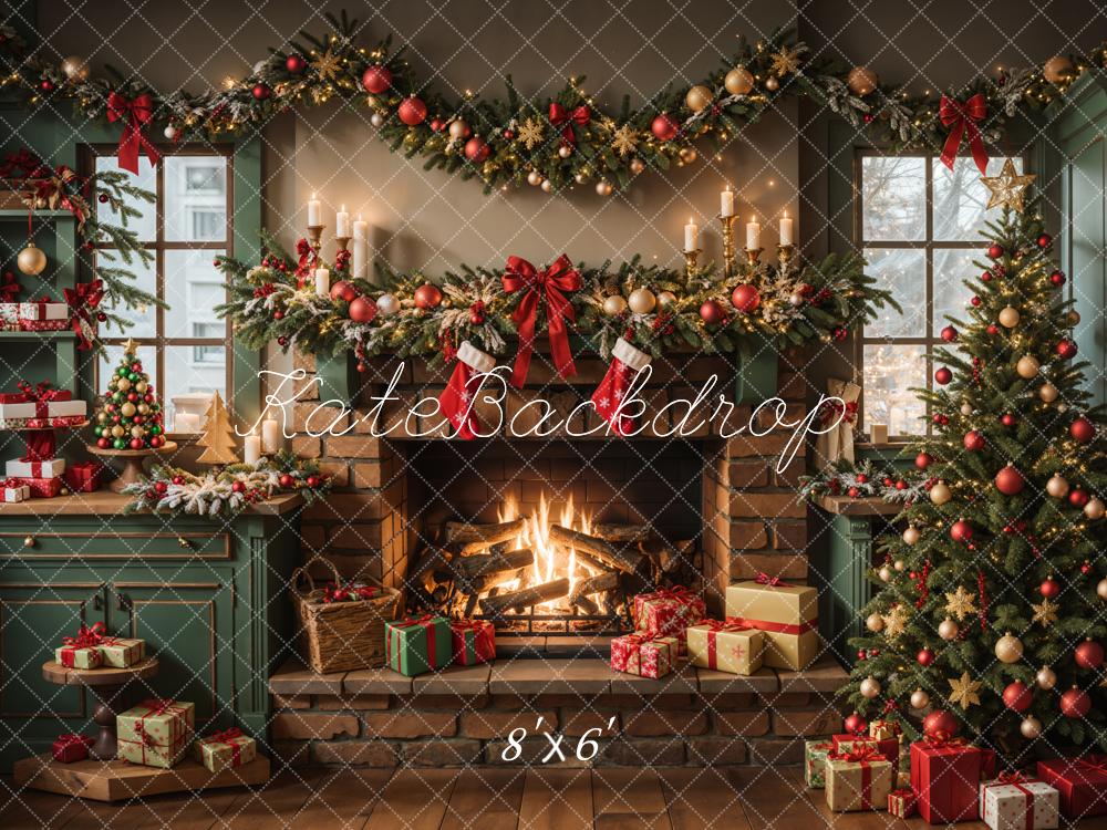 Kate Christmas Kitchen Fireplace Cabinets Backdrop Designed by Emetselch - Kate Backdrop AU