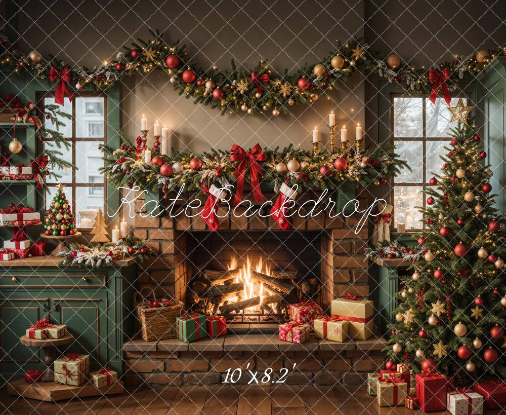 Kate Christmas Kitchen Fireplace Cabinets Backdrop Designed by Emetselch - Kate Backdrop AU