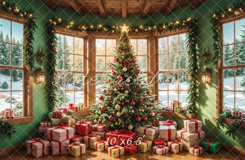 Kate Winter Christmas Tree Gift House Backdrop Designed by Emetselch - Kate Backdrop AU