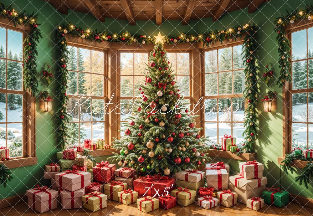 Kate Winter Christmas Tree Gift House Backdrop Designed by Emetselch - Kate Backdrop AU