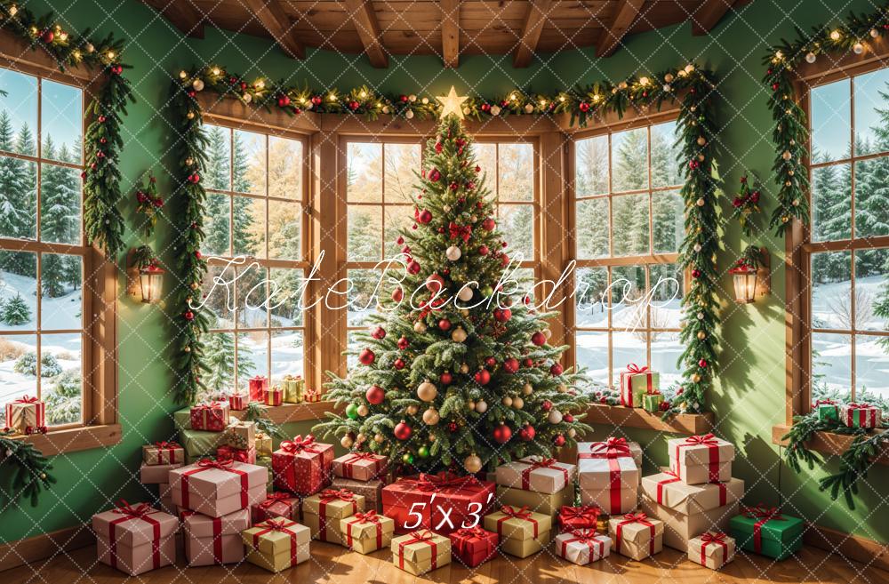 Kate Winter Christmas Tree Gift House Backdrop Designed by Emetselch - Kate Backdrop AU