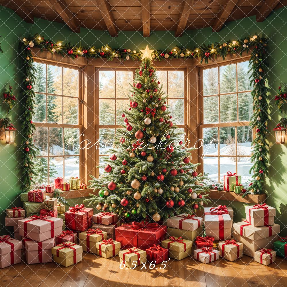 Kate Winter Christmas Tree Gift House Backdrop Designed by Emetselch - Kate Backdrop AU