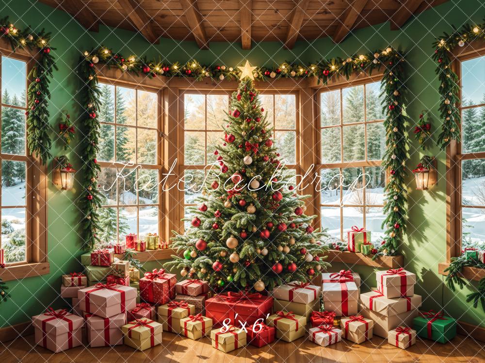 Kate Winter Christmas Tree Gift House Backdrop Designed by Emetselch - Kate Backdrop AU