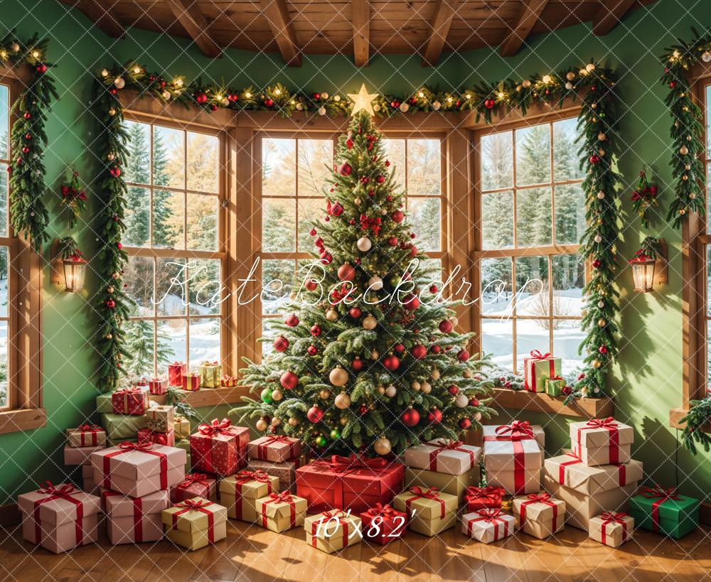 Kate Winter Christmas Tree Gift House Backdrop Designed by Emetselch - Kate Backdrop AU