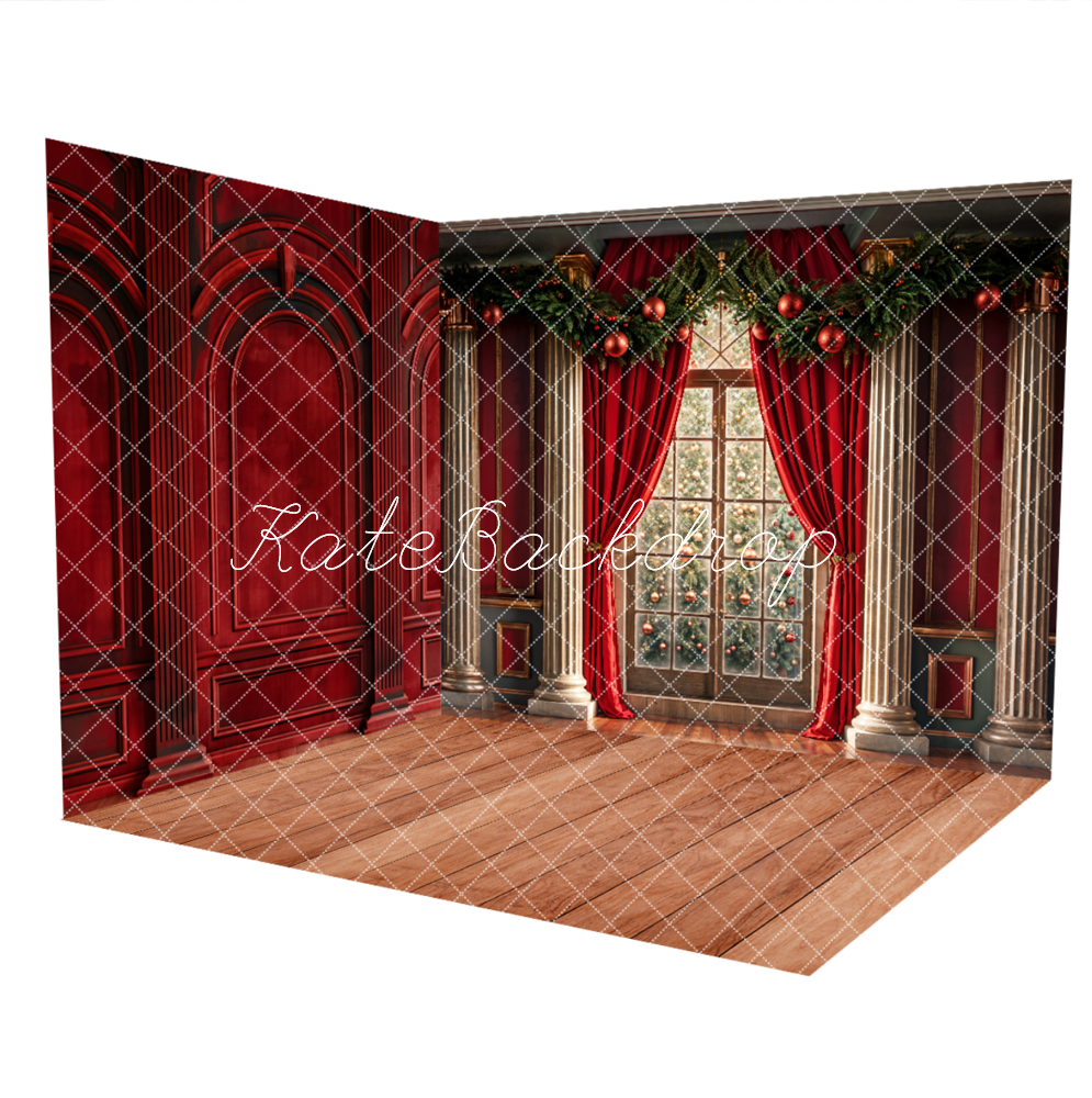 Kate Christmas Window Red Wall Arch Room Set(8ftx8ft&10ftx8ft&8ftx10ft) - Kate Backdrop AU