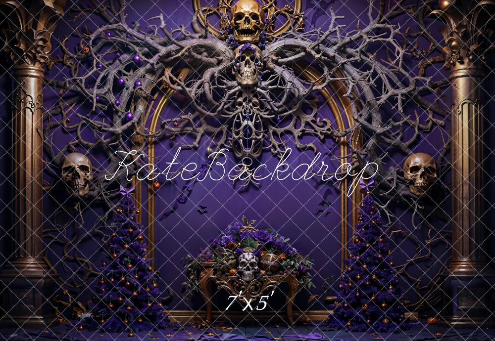 Kate Halloween Skeleton Vine Purple Wall Backdrop Designed by Emetselch - Kate Backdrop AU