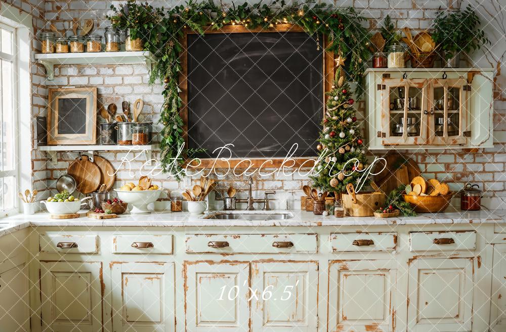 Kate Christmas Kitchen Vintage Cabinet Chalkboard Backdrop Designed by Emetselch - Kate Backdrop AU