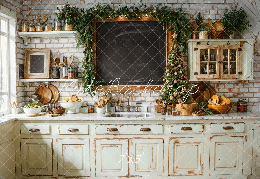 Kate Christmas Kitchen Vintage Cabinet Chalkboard Backdrop Designed by Emetselch - Kate Backdrop AU