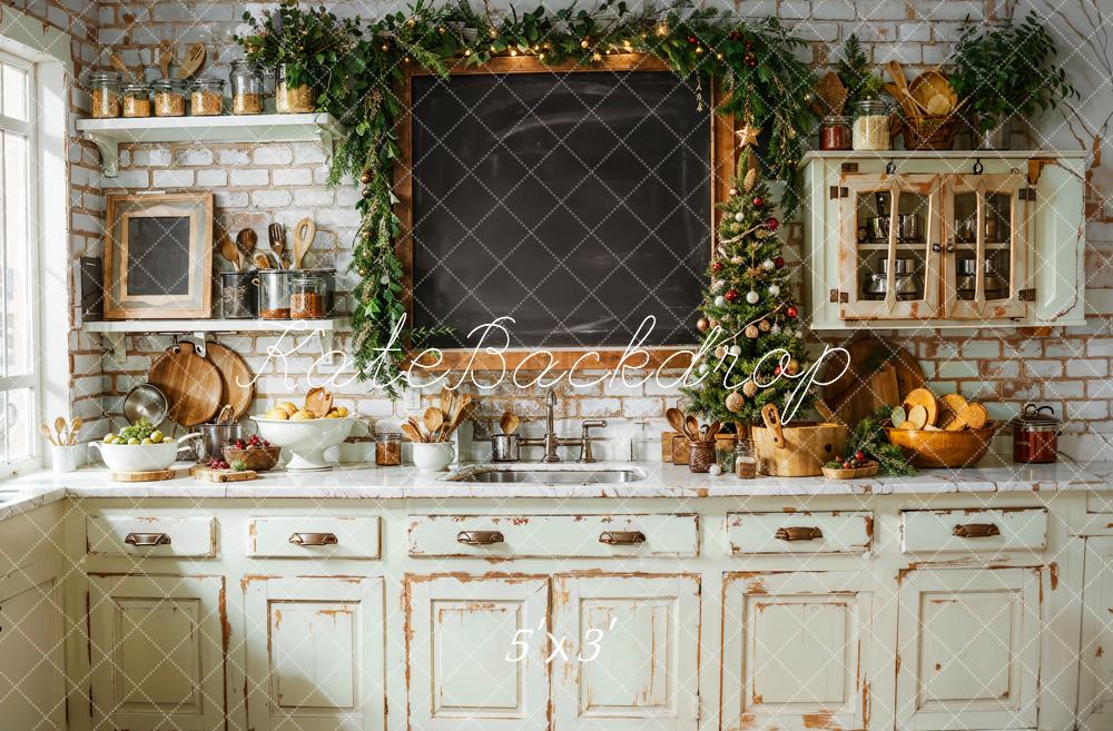 Kate Christmas Kitchen Vintage Cabinet Chalkboard Backdrop Designed by Emetselch - Kate Backdrop AU