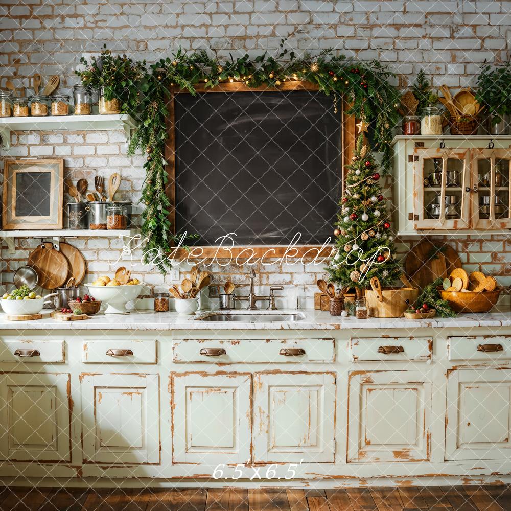 Kate Christmas Kitchen Vintage Cabinet Chalkboard Backdrop Designed by Emetselch - Kate Backdrop AU