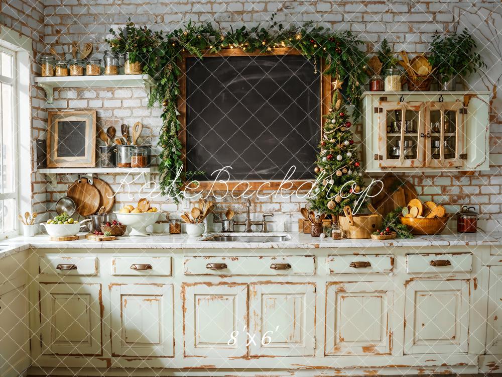 Kate Christmas Kitchen Vintage Cabinet Chalkboard Backdrop Designed by Emetselch - Kate Backdrop AU