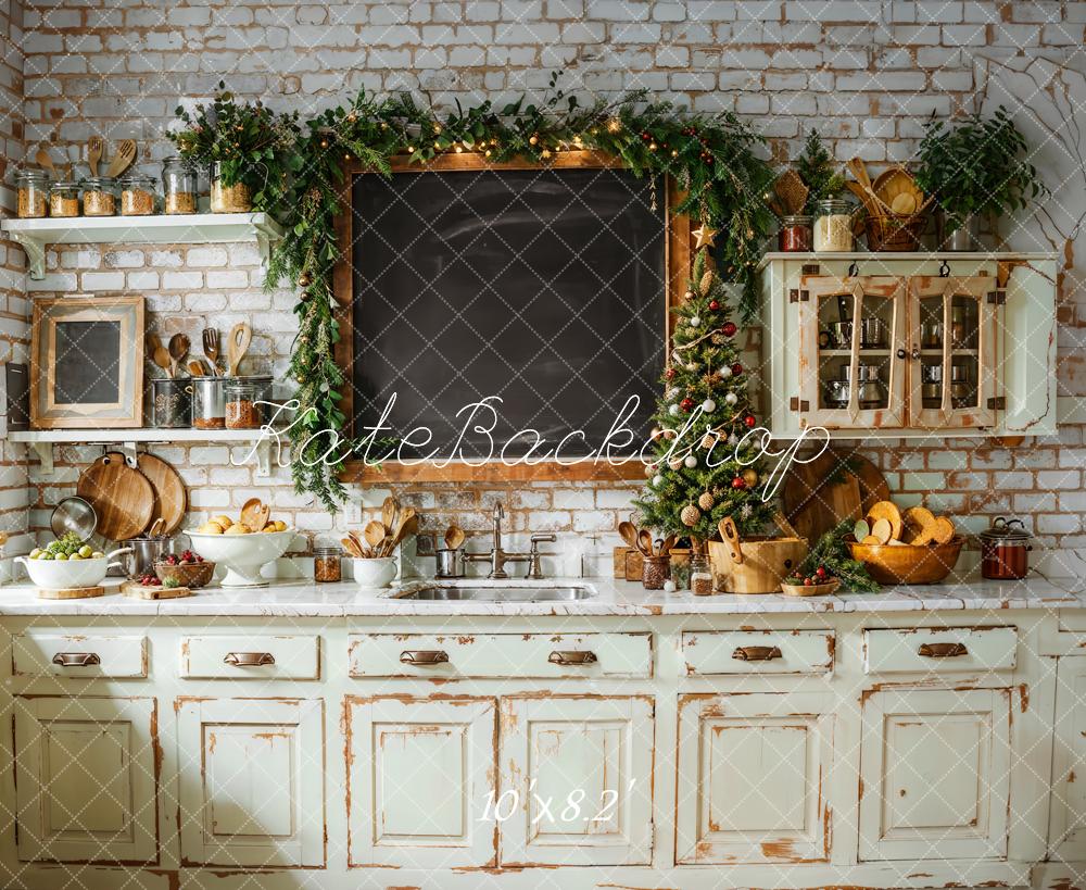 Kate Christmas Kitchen Vintage Cabinet Chalkboard Backdrop Designed by Emetselch - Kate Backdrop AU