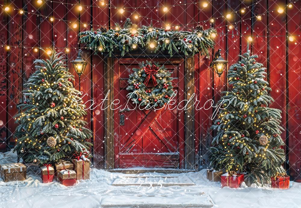 Kate Christmas Red Wooden House Backdrop Designed by Emetselch