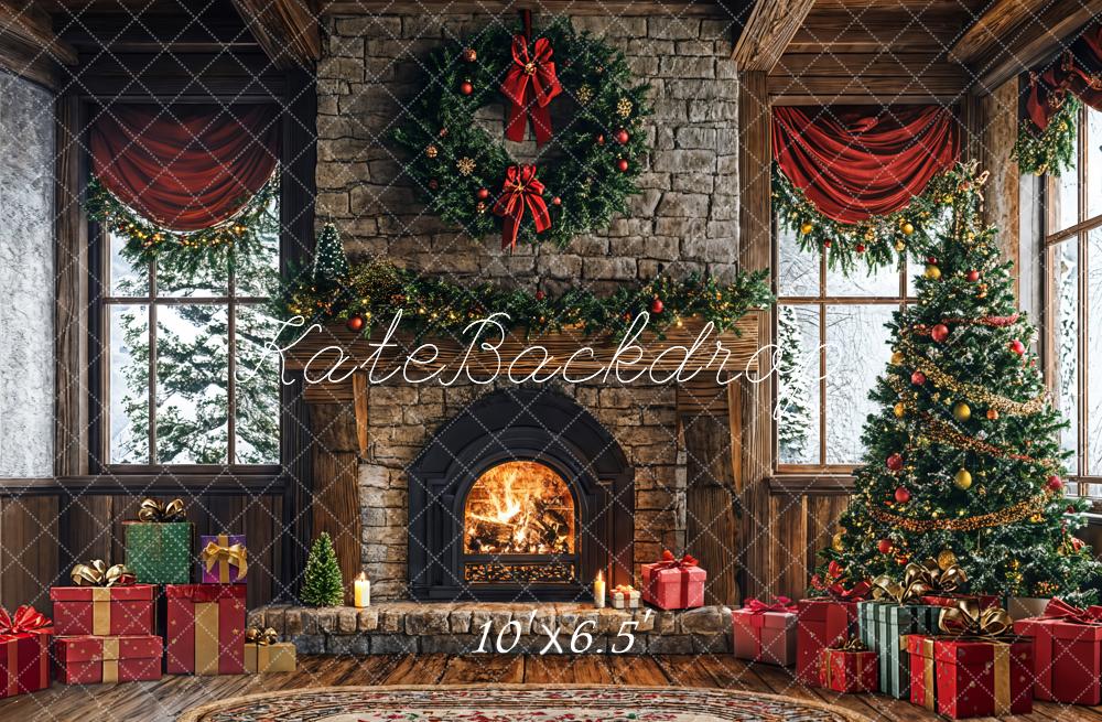 Kate Christmas Tree Fireplace Gift Box Backdrop Designed by Emetselch - Kate Backdrop AU