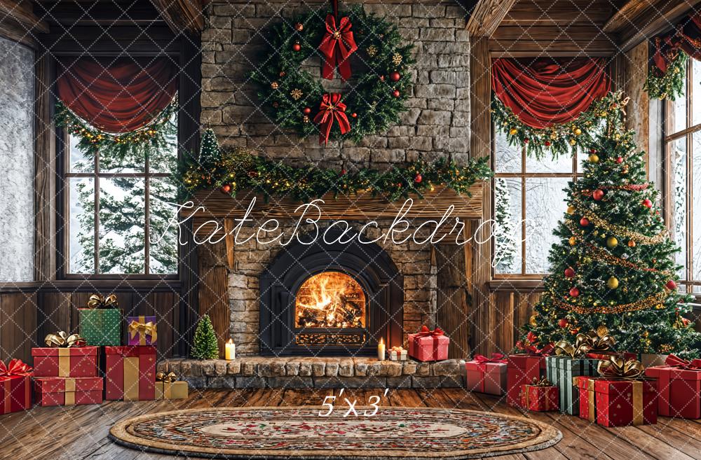 Kate Christmas Tree Fireplace Gift Box Backdrop Designed by Emetselch - Kate Backdrop AU