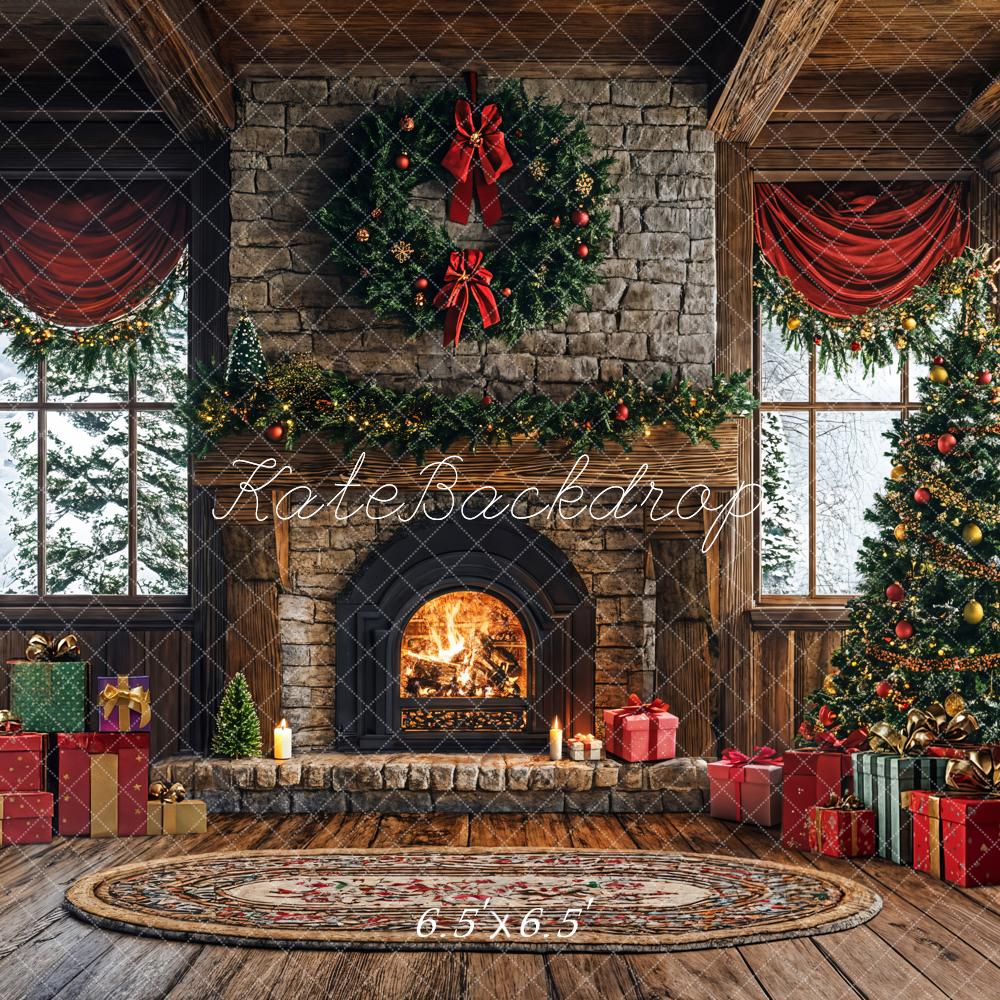 Kate Christmas Tree Fireplace Gift Box Backdrop Designed by Emetselch - Kate Backdrop AU