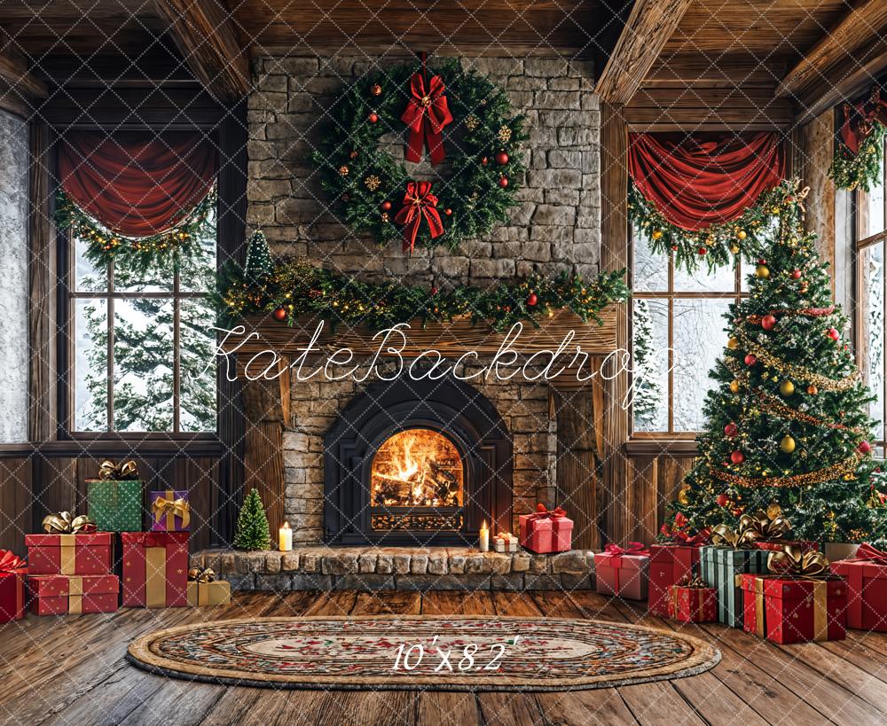Kate Christmas Tree Fireplace Gift Box Backdrop Designed by Emetselch - Kate Backdrop AU