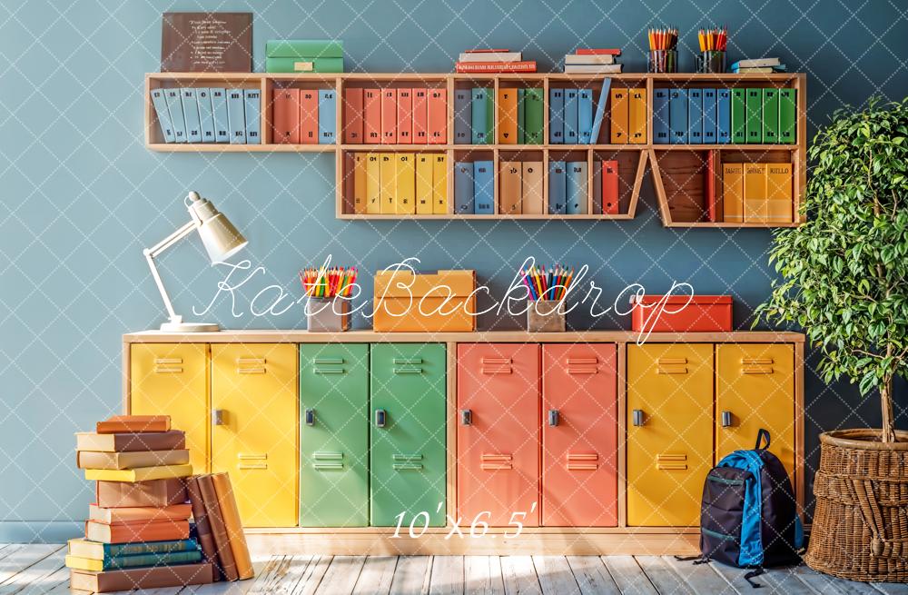 Kate Back to School Backdrop Colourful Bookcase Designed by Emetselch - Kate Backdrop AU