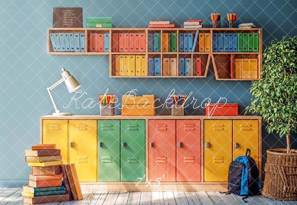 Kate Back to School Backdrop Colourful Bookcase Designed by Emetselch - Kate Backdrop AU